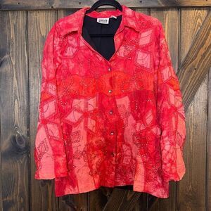 CHICO'S DESIGN Silk Windchime Beads Embroidery Top